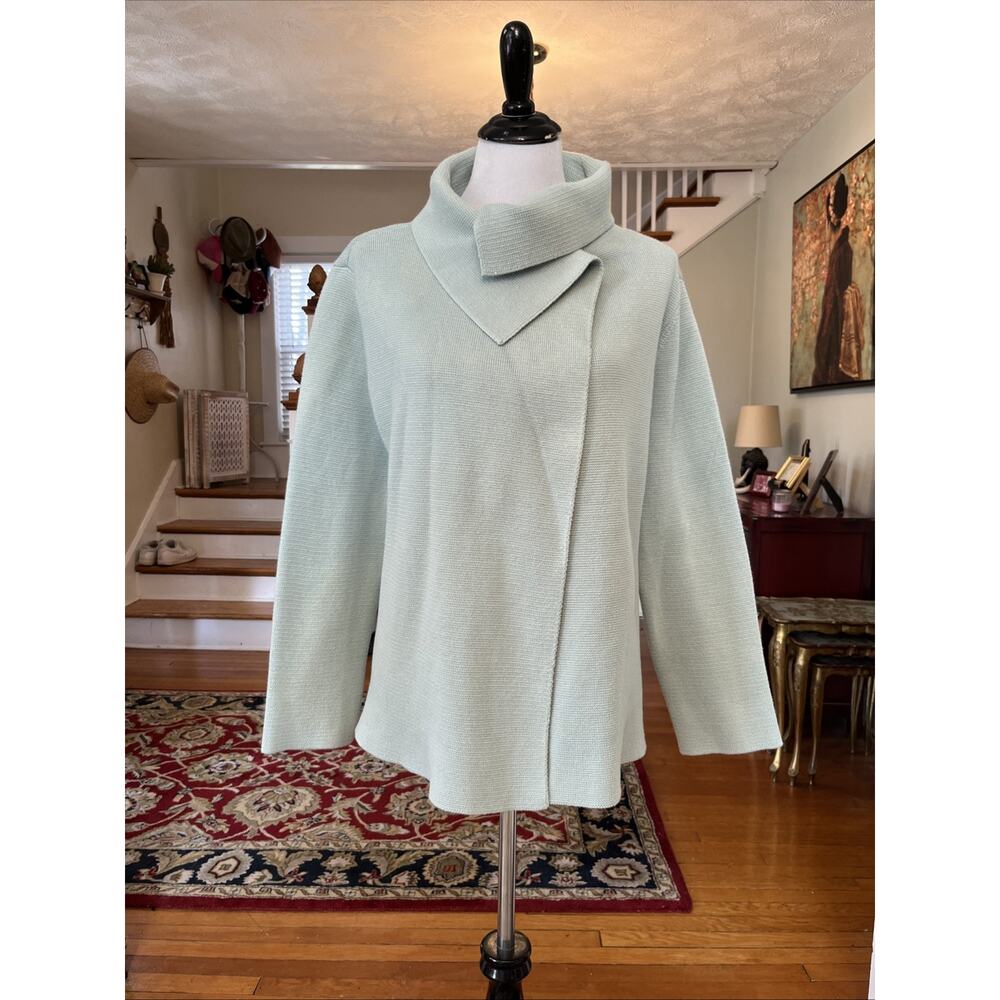 Vintage L EILEEN FISHER Turquoise Cotton Heavy Cotton Button Cardigan Sweater